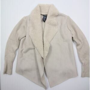 Chelsea & Theodore Women's Faux Suede Sherpa Cardigan Knit Sweater Ivory S HRC